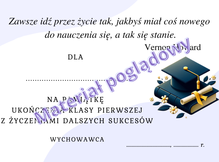 Wkładki do książek. Zakończenie roku szkolnego. Klasy 1-8 . Wzór 8
