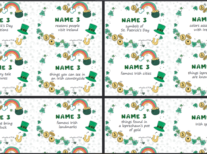 St. Patrick's Day (Dzień św. Patryka) gra Name 3 /40 kart