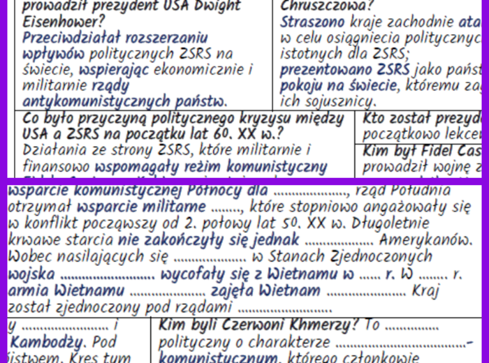 Świat w dobie zimnej wojny: wyścig zbrojeń, kryzys kubański, Wojna w Wietnamie i Kambodży, antykomunistyczne wystąpienia w Czechosłowacji