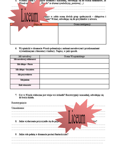 Karta pracy "Wesele"