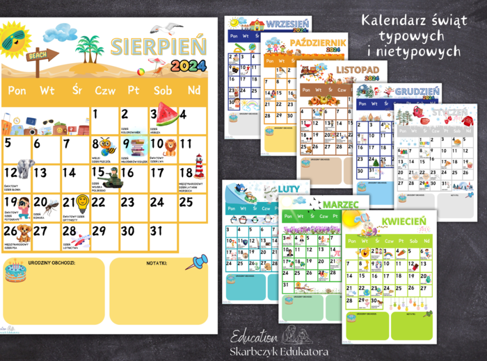 KALENDARZ ŚWIĄT TYPOWYCH I NIETYPOWYCH na rok szkolny 2024/2025
