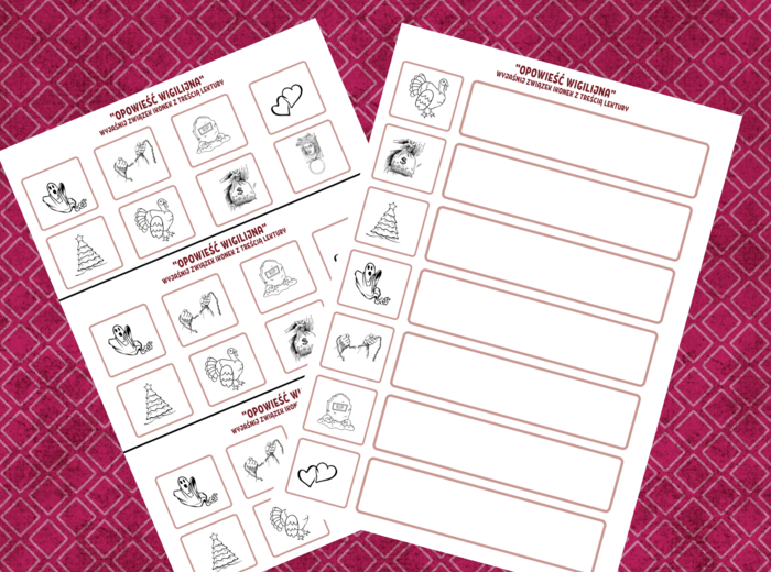 "OPOWIEŚĆ WIGILIJNA" – ikonki – wklejki – karta pracy – lektury 7-8