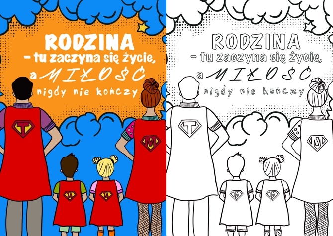 Dzień Rodziny no.1- plakat/kolorowanka a4 i xl 9 części