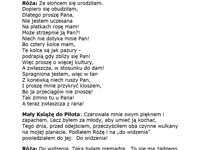 Mały Książę - scenariusz przedstawienia dla uczniów klasy 7-8