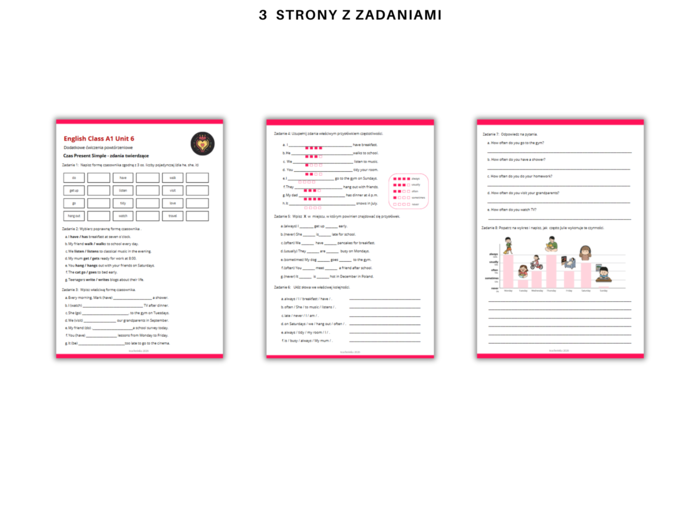 Gramatyka klasa 4: czasownik Czas Present Simple - zdania twierdzące i przysłówki częstotliwości. Na podstawie podręcznika English Class A1 Unit 5