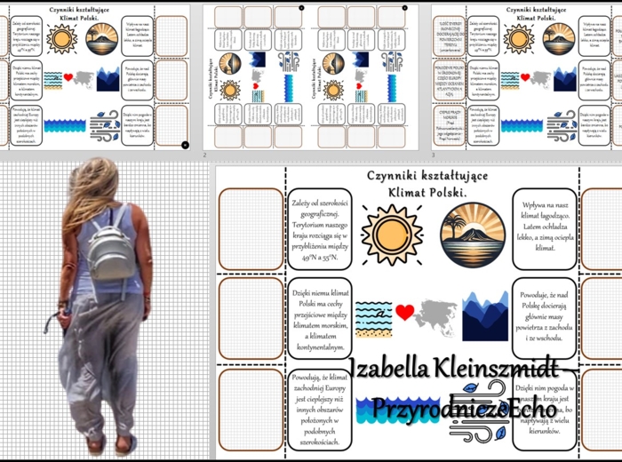 Notatka okienkowa/stacja zadaniowe/notatka interaktywna/notatka graficzna/karta pracy/sketchnotka „Czynniki kształtujące Klimat Polski” w pdf do SP. Geografia 7, dział „Środowisko przyrodnicze Polski”. Materiał wykonany na podstawie podręcznika z wydawni