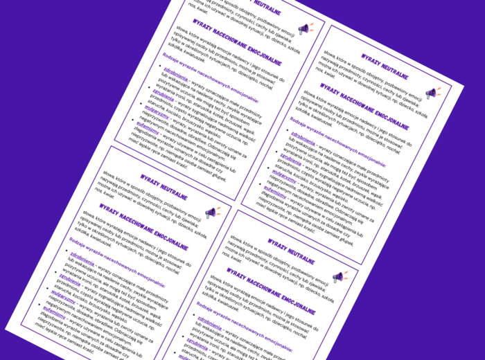WYRAZY NEUTRALNE I NACECHOWANE EMOCJONALNIE - zdrobnienia - zgrubienia - eufemizmy - wulgaryzmy - wklejka - wklejki - egzamin
