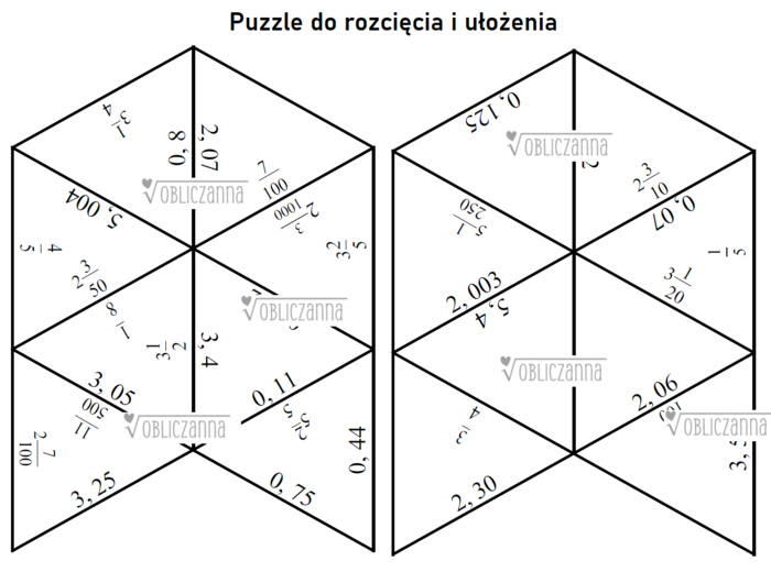 Zamiana ułamka dziesiętnego na zwykły (i odwrotnie) - układanka puzzle/trimino