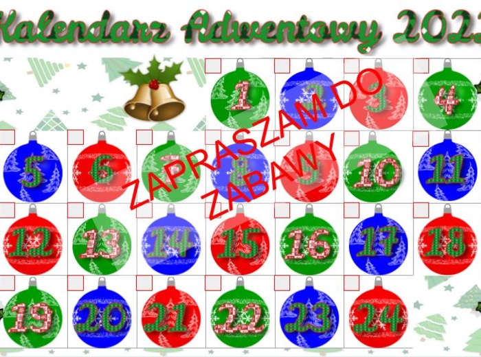 ❄Grudniowy kalendarz adwentowy z zadaniami