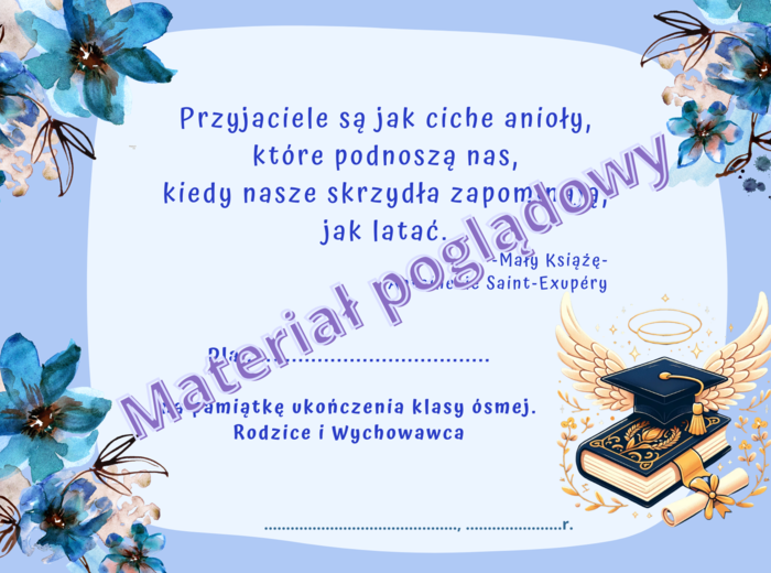 Wkładki do książek. Zakończenie roku szkolnego. Klasy 1-8 . Wzór 6