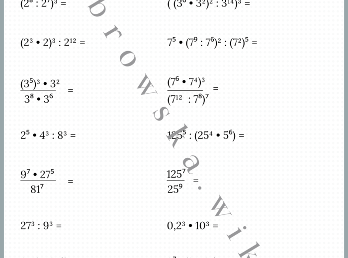 Działania na potęgach - karta pracy