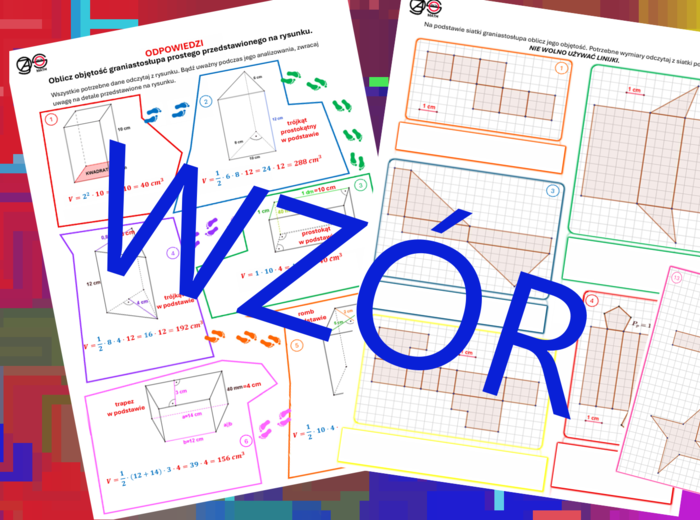 (klasa 6) Obliczanie objętości graniastosłupa prostego na podstawie rzutu albo siatki.