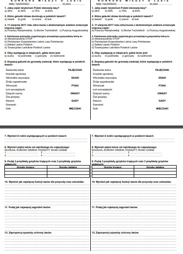 Konkurs wiedzy o lesie