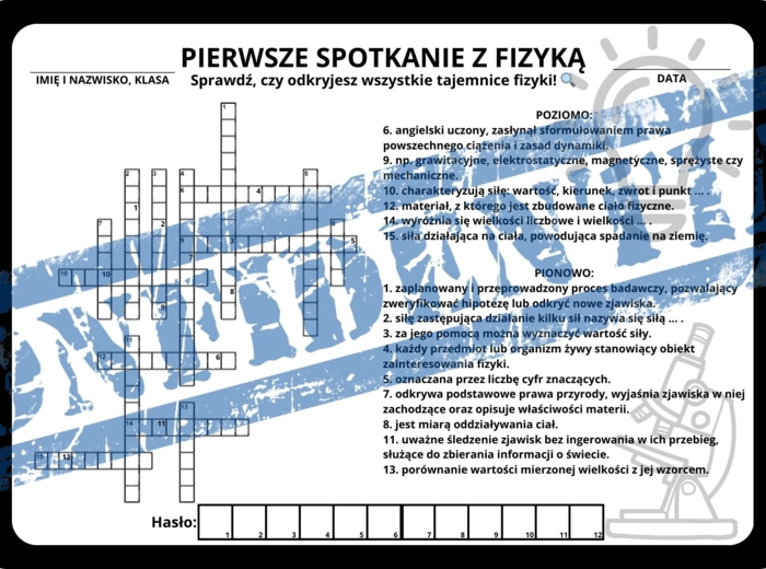 Zestaw krzyżówek z fizyki dla klasy 7