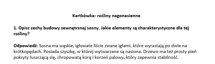 Kartkówka- rośliny nagonasienne