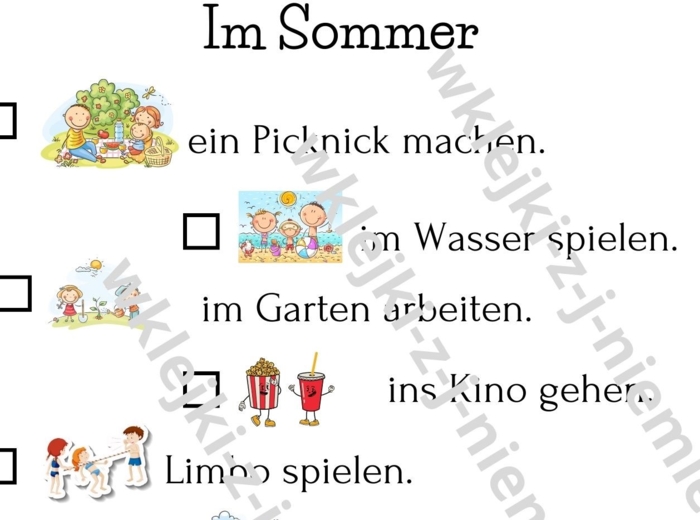 Wyzwania na lato - utrwalenie podstawowego słownictwa z j. niemieckiego - wklejka