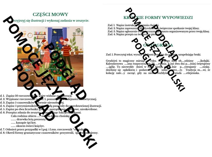 Świąteczne zadania z języka polskiego Boże Narodzenie