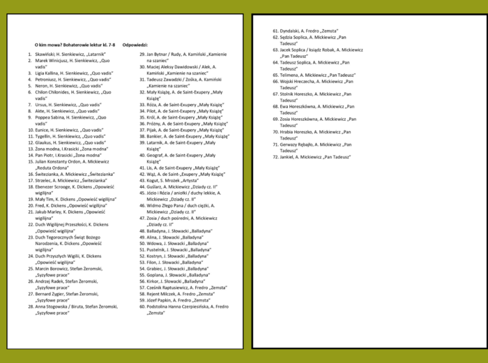 O KIM MOWA? – bohaterowie – LEKTURY obowiązkowe i uzupełniające – kl. 4-8 – gra „5 sekund” - 126 fiszek + ODPOWIEDZI - egzamin - powtórka