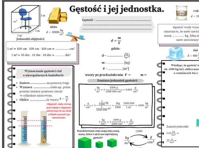 Gęstość i jej jednostka - fizyka SP , karta pracy.