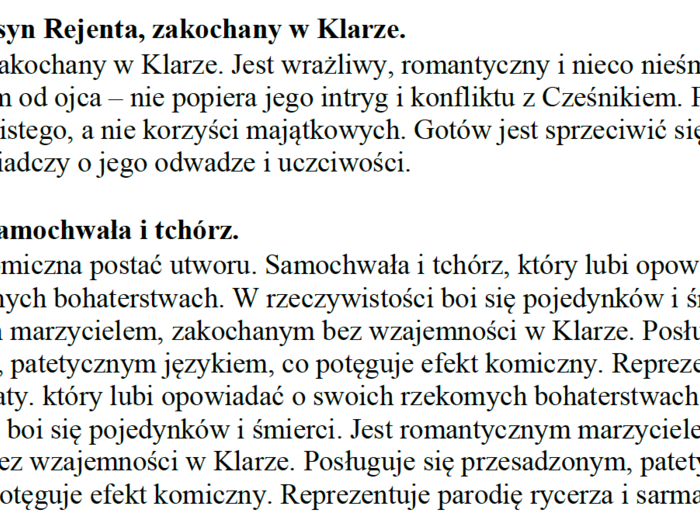 Notatka "Zemsta" A. Fredro