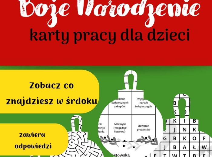 Zestaw kart pracy dla dzieci - Boże Narodzenie