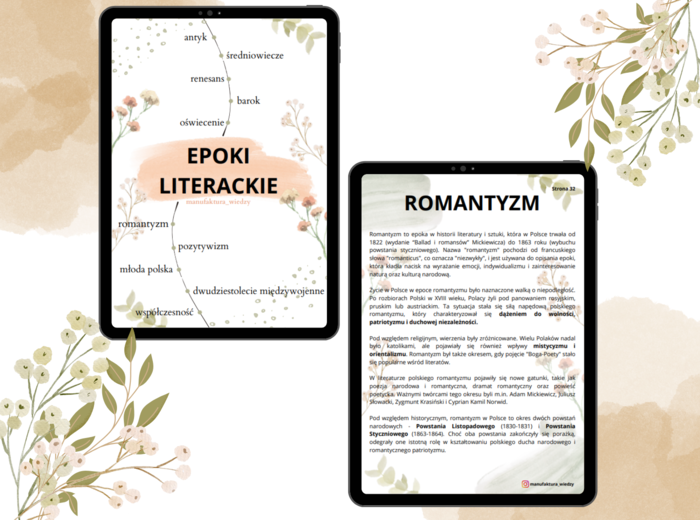 Notatka "romantyzm" - epoki literackie + krzyżówka - matura - matura z języka polskiego - powtórki do matury - język polski