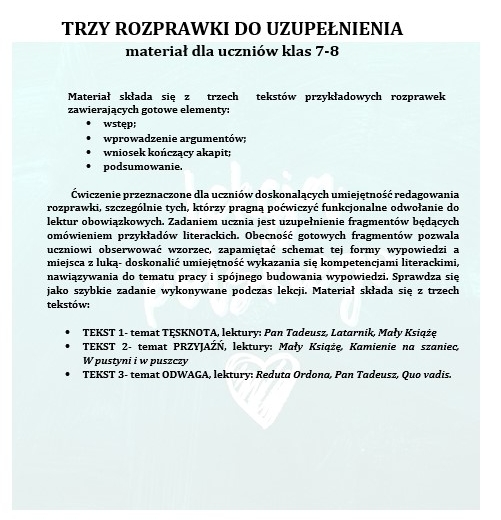TRZY ROZPRAWKI DO UZUPEŁNIENIA: TĘSKNOTA, PRZYJAŹŃ, ODWAGA.