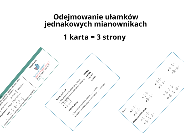 Mistrzowie Odejmowania: 4-stronicowa karta pracy w modelu singapurskim (Ułamki o tych samych mianownikach)