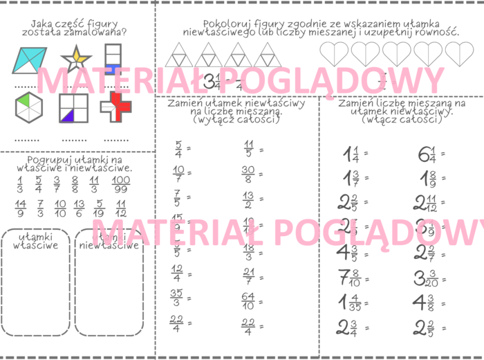 Powtórzenie wiadomości (karta pracy) - ułamki zwykłe klasa 4