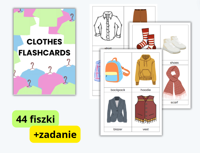 CLOTHING FLASHCARDS, FISZKI UBRANIOWE, PO ANGIELSKU