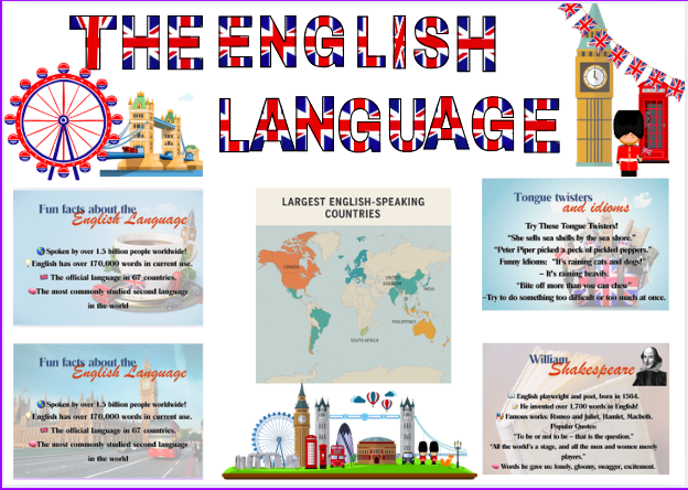 „Gazetka na Dzień Języka Angielskiego” –60 elementów i 2 aranżacje do wyboru Kolorowa i Edukacyjna Dekoracja 🌍📚