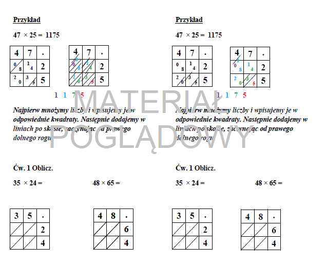 Mnożenie pisemne metodą przekątnych
