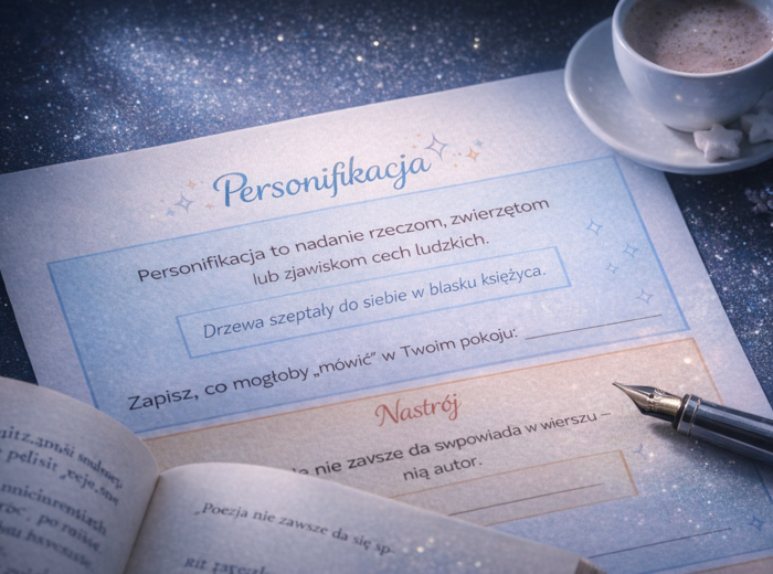 „Słowniczek poety” do wklejenia. WKLEJKA. [Epitet, Personifikacja, Nastrój, Podmiot liryczny)