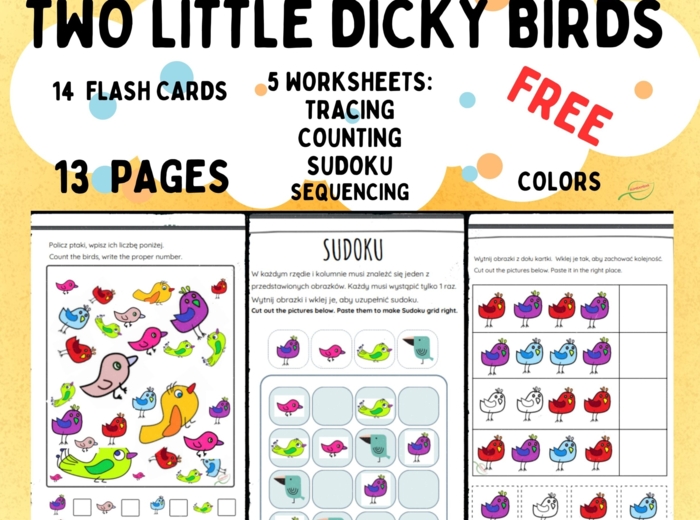 2 Llittle dicky birds... Rymowanka dziecięca Zadania do piosenek UTRWALENIE KOLORÓW