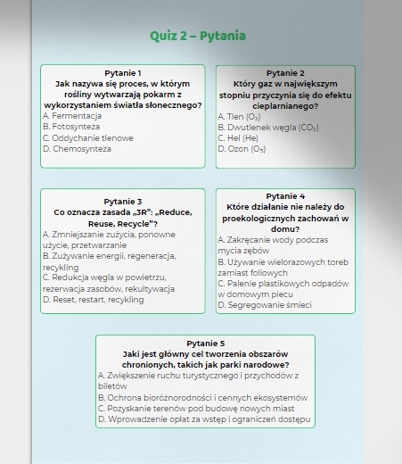Quizy z wiedzy przyrodniczej. Ochrona środowiska i ekologia. 3 QUIZY