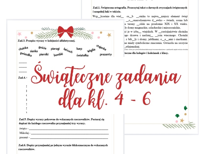 Świąteczne zadania z języka polskiego dla kl. 4 - 6 Boże Narodzenie