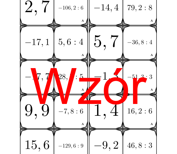 Domino - Dzielenie dodatnich i ujemnych liczb dziesiętnych przez liczbę całkowitą | matematyka