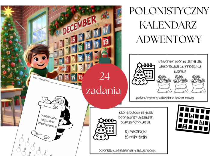 Polonistyczny kalendarz adwentowy, świąteczne wyzwanie dla uczniów 5-8 klasa SP