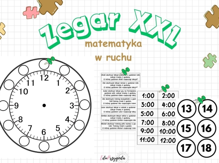 Zegar XXL – aktywna nauka godzin (kl. 1–3)