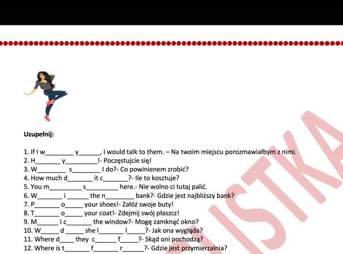 Przydatne zwroty - uzupełnianie luk- egzamin ósmoklasisty