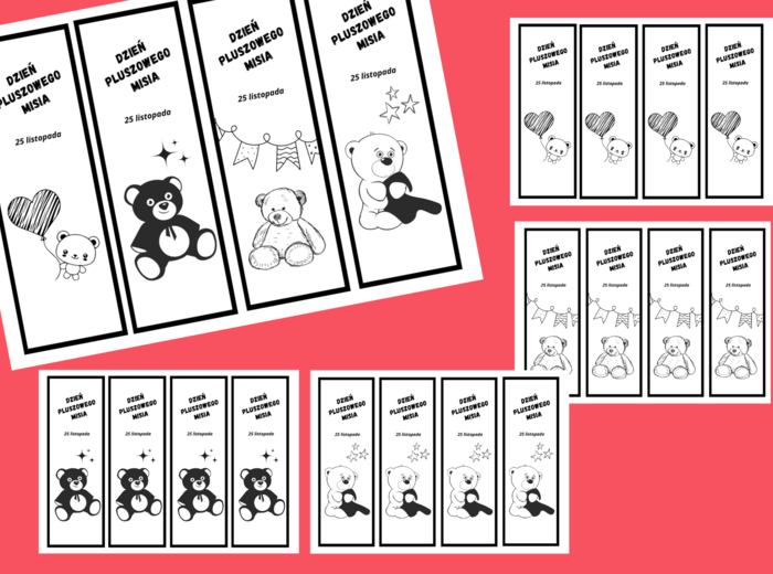 DZIEŃ PLUSZOWEGO MISIA – zakładki do książek – zakładka – czarno-białe – wersja 2