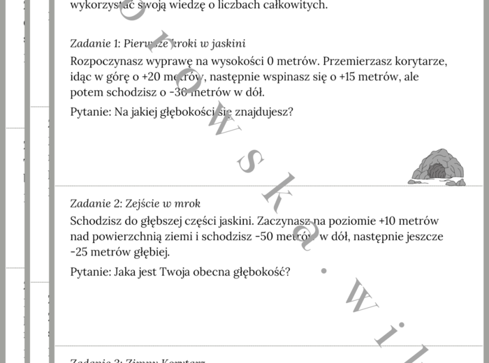 Wyprawa do Jaskiń Liczb - liczby dodatnie i ujemne