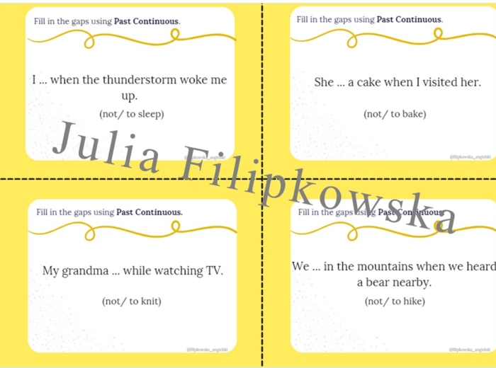 Past Continuous/ Karty do mówienia/ Mówienie/ Speaking/ Zestaw/ Pakiet/ Klasy 4-8/ Klasy 4-6/ Klasy 6-8/ SP/ Warm-up/ Rozgrzewka/ Gramatyka/ Grammar/ Speaking cards grammar/ Grammar cards/ E8