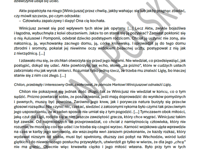"Quo vadis" (Przemiana Marka Winicjusza) – test czytania ze zrozumieniem.
