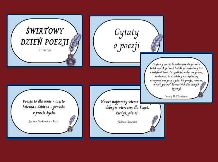 ŚWIATOWY DZIEŃ POEZJI – cytaty – gazetka – 21 str. – fiszki – wersja 4