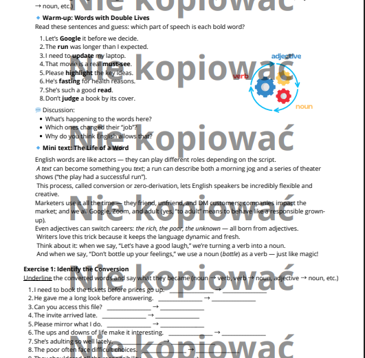 Karta Pracy When Words Change Their Jobs - Zero derivation B2