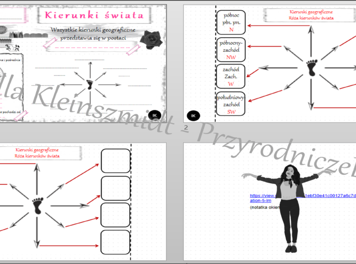 Karta pracy „Określamy kierunki geograficzne” + gratisowy link do lekcji multimedialnej (pomysłu na lekcję) niekomercyjnej wykonanej w genial.ly do indywidualnego pobrania i użycia do celów niekomercyjnych. Przyroda 4, dział I „Poznajemy warsztat przyrod