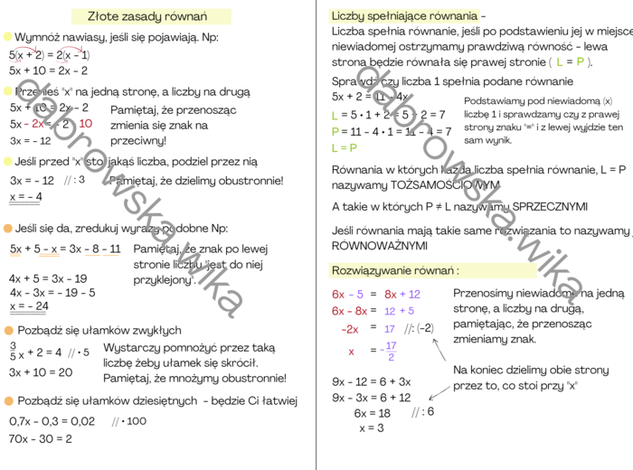 Równania - najważniejsze informacje