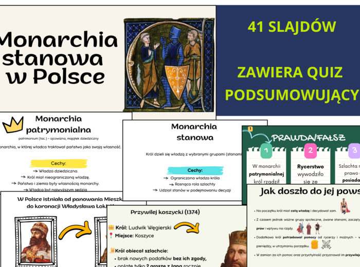 Prezentacja „Monarchia stanowa w Polsce” – gotowa lekcja historii dla klasy 5 SP z QUIZEM