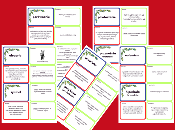 ŚRODKI POETYCKIE - fiszki – klasy 7-8 – egzamin – powtórzenie - 12 str.